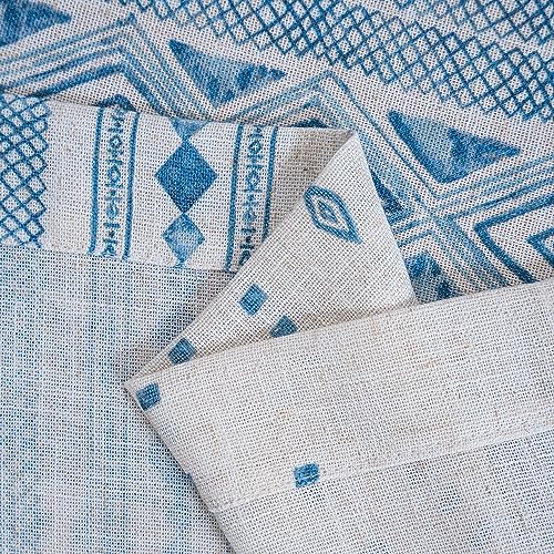 Image of MYSKY HOME Boho Curtains Semi Sheer Linen Blended Curtains 95 Inches Long for Living Room Stripe Patterned Farmhouse Curtains Light Filtering Privacy Back Tab Drapes, 50'' Wide, Blue, 2 Panels