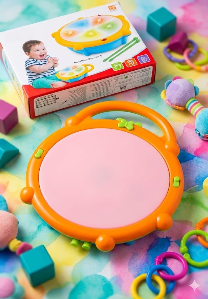 Alpenia Flash Drum with 3D Lights, Music Baby Toy for( 2 3 4 Year Kid Boy Girl)(Multicolor)-image-48
