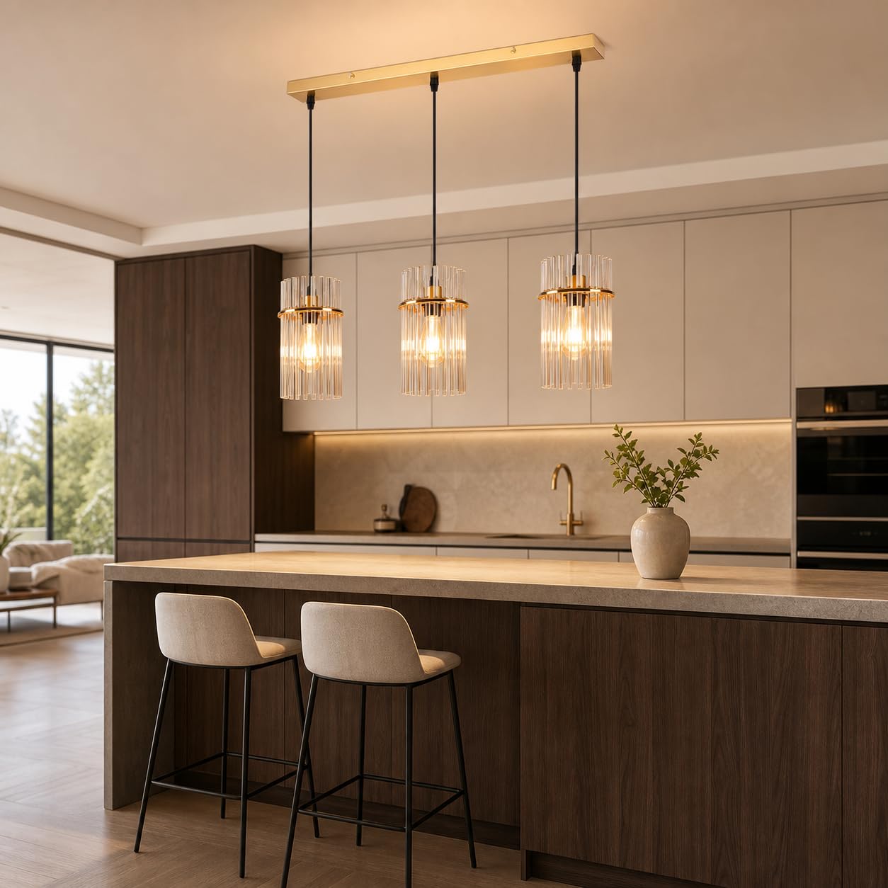 Suspension Luminaire 3 Lampe Verre Lustre Cuisine Doré E27