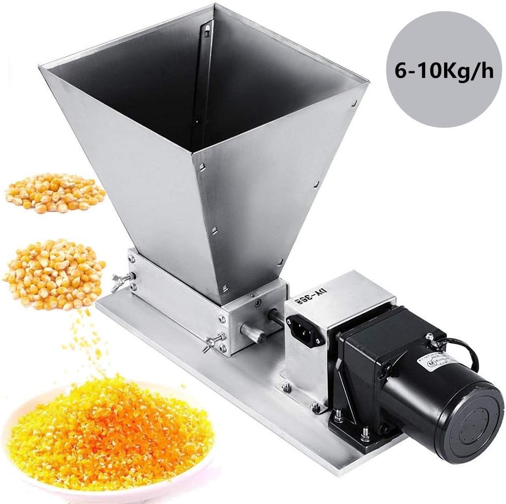 S SMAUTOP Electric Malt Mill 2 Adjustable Rollers Stainless Grain Grinder with 11LBS Hopper Barley Grinder Crusher 40PRM 220V 20W for Grains Grinding and Home Brewing