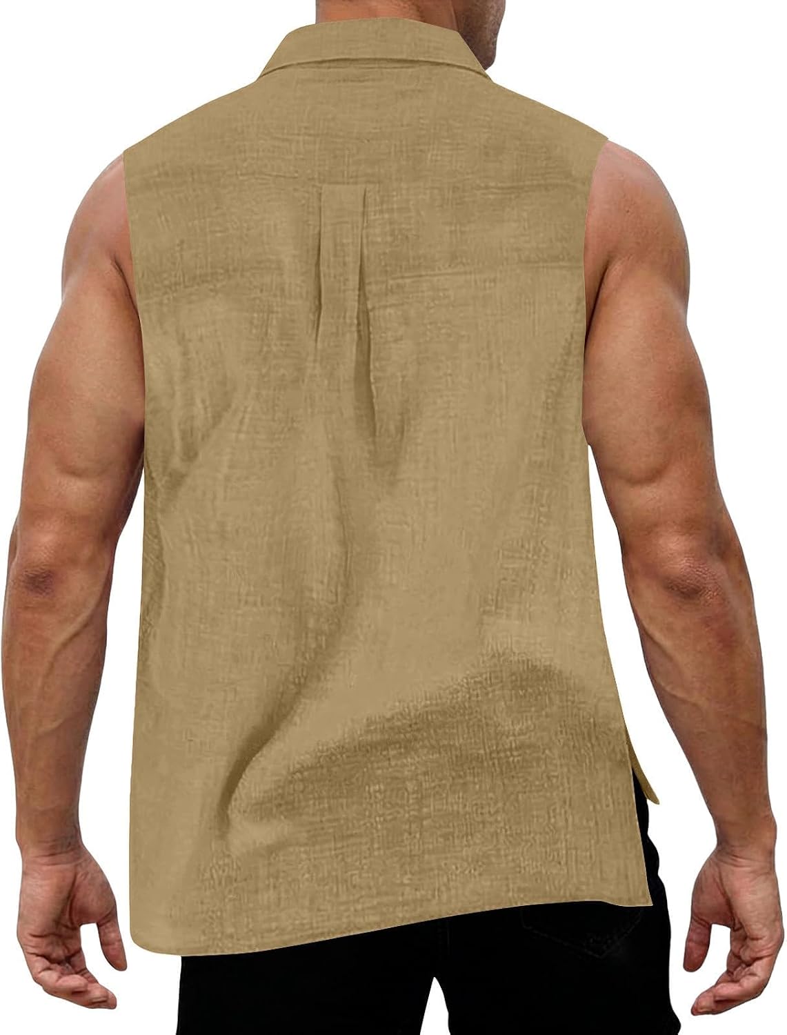 RTRDE Mens Button Down Summer Shirts Sleeveless Cotton Linen Beach Tank Top Basic Solid Work Dress Shirt, S-2XL