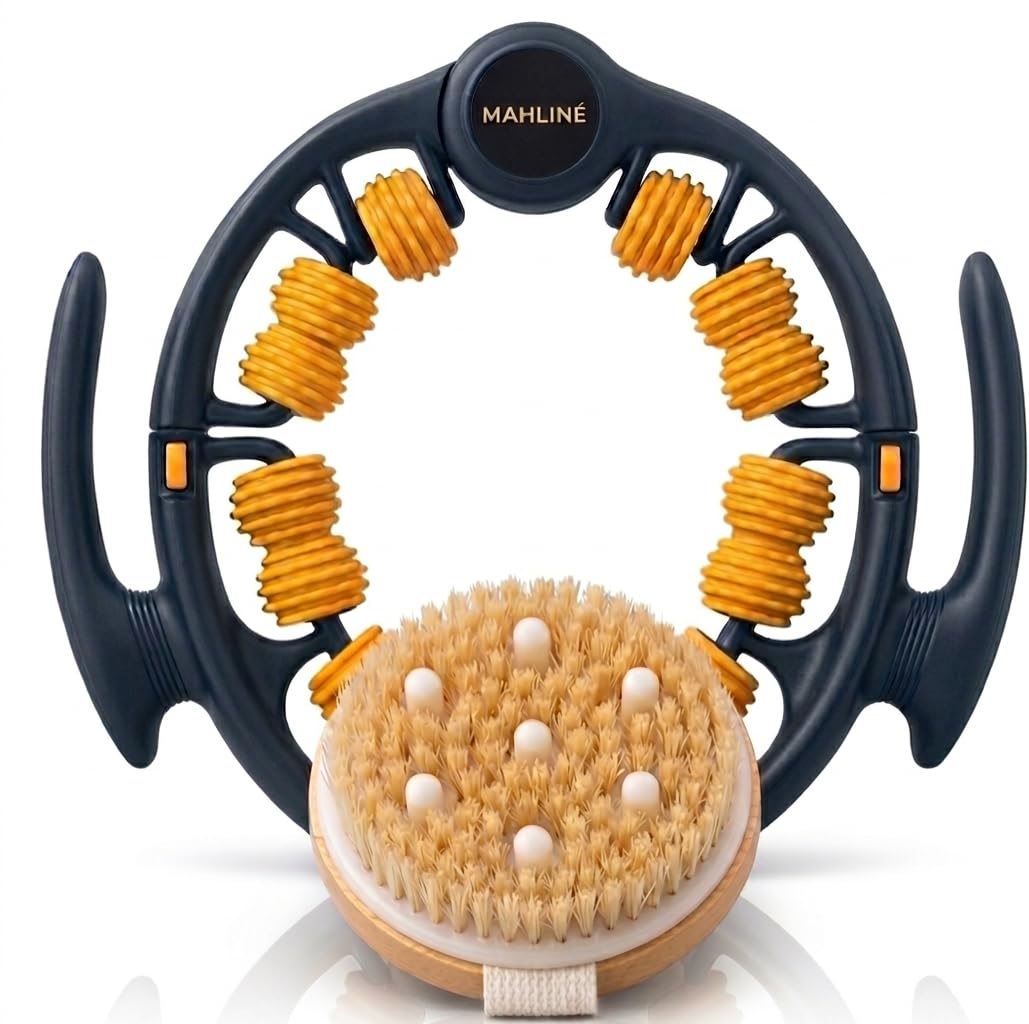 Anti-Cellulite Massagegerät mit Trockenbürste – Manuelles Faszienmassage Set für Beine, Po, Bauch & Arme – Hautstraffung & Lymphdrainage – Inklusive Baumwollbeutel