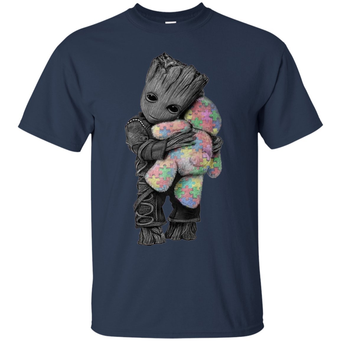 Autism Groot Hug Teddy Bear T-Shirt (Navy;XL)