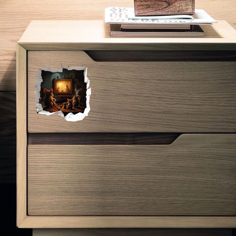 Miniatura 4 de Adhesivo de pared 3D con agujero para ratón, habitación de niños, aula, hogar, dormitorio, sala de estar, estantería, tamaño 5 x 5 pulgadas