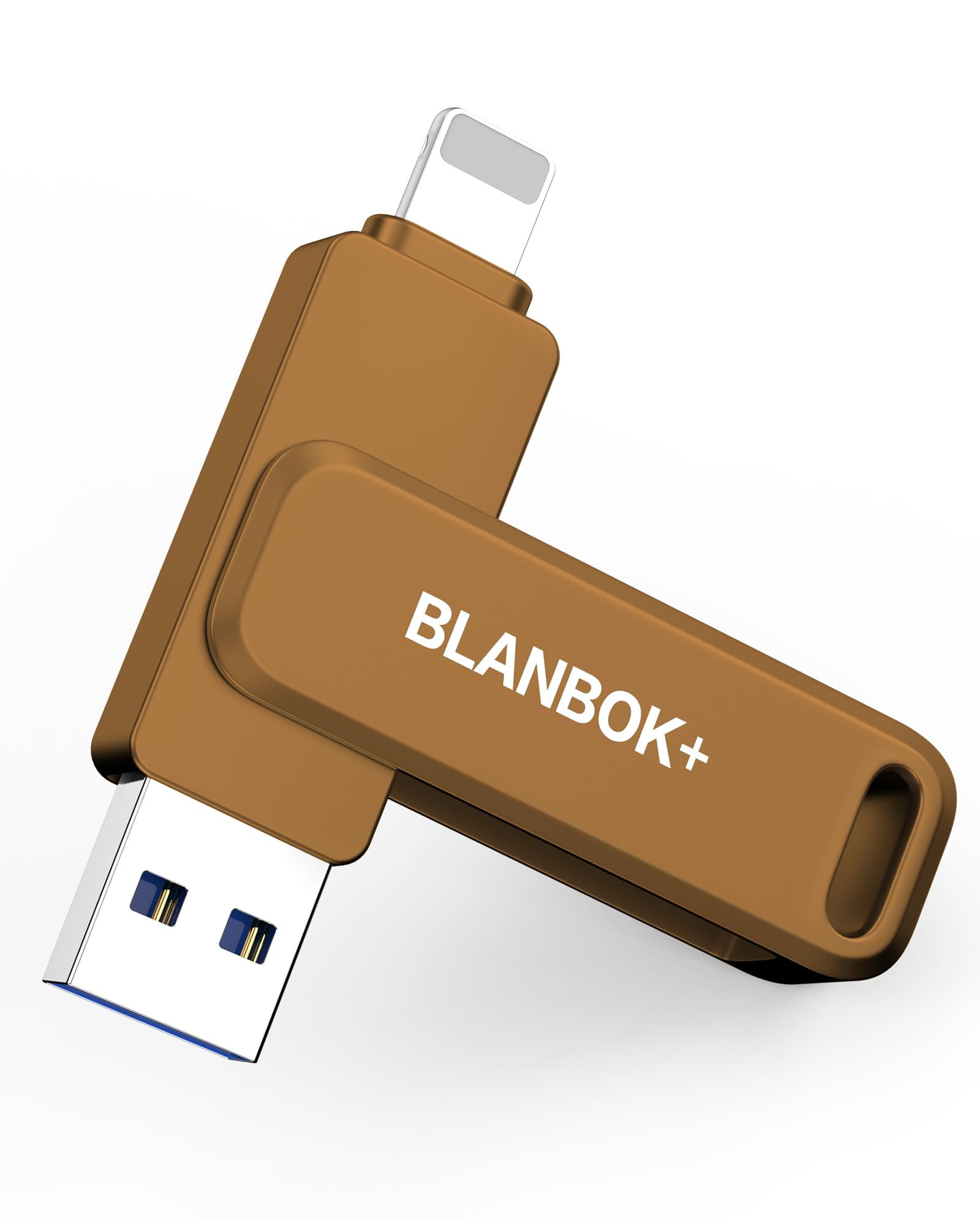 BLANBOK+ Apple MFi-zertifizierter USB Stick für Handy,3-in-1-Flash-Laufwerk für iPhone, iPad, Android & PC, Highspeed USB 3.0 Speicher,Fotos&Daten‑Backup Speicherstick (Braun, 64, GB)