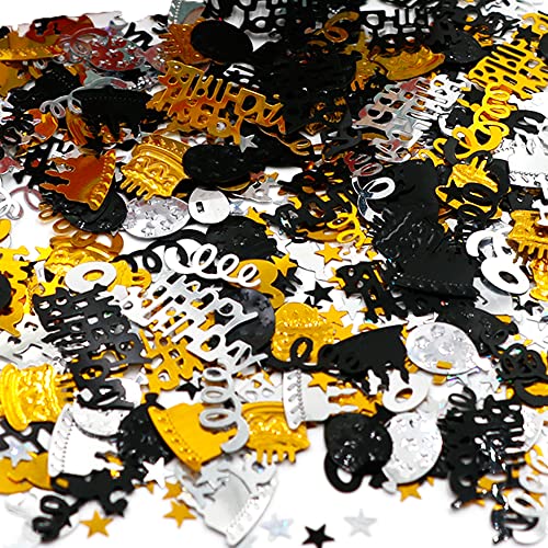 Laeeyin konfetti geburtstag tischdeko 500 stück, GeburtstagTischdeko, Konfetti Gold Silber Schwarz, Happy Birthday Geburtstag Konfetti,Glitzer Konfetti für Hochzeit Jubiläum Partydekorationen Cover