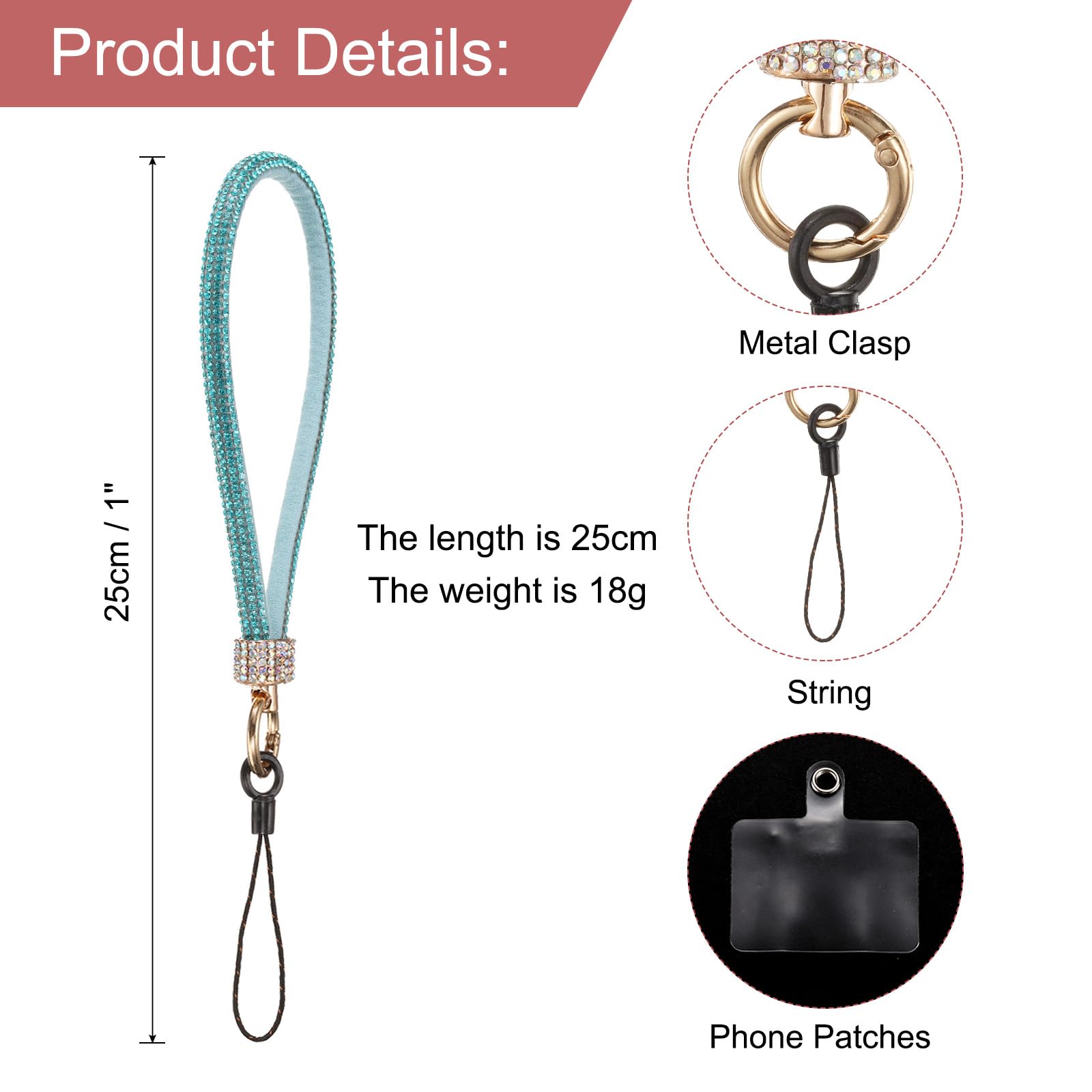 uxcell 1 Pcs Universal Phone Lanyard, Detachable Wrist Strap Glitters with Phone Patches Luxury String Bling Phone Strap for DIY, Earbuds, Keychain, Coin Purse, Wallet, Blue