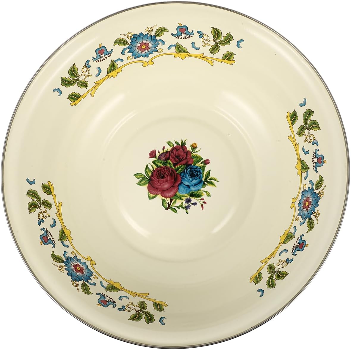 DOITOOL Vintage Mixing Bowl Enamel Bowl Vintage Enamelware Salad Mixing Bowl Enamel Washing Basin Soup Basin Soup Bowl Round Serving Tray for Home (Random Color)