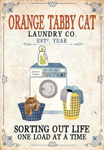 QKIODS Targa in alluminio con gatto soriano arancione vintage, per interni ed esterni, dimensioni 20,3 x 30,5 cm