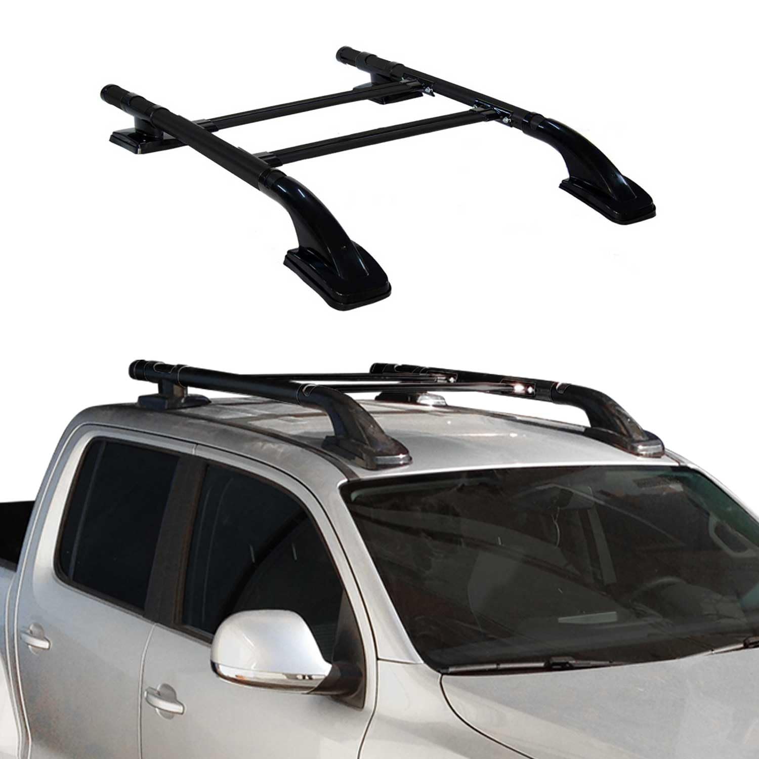 Barres De Toit Latérales Aluminium Noir Pour Volkswagen Amarok 2010-2021 - Charge 75 Kg, Certifiées TÜV, Installation Sans Perçage