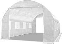 YardGrow 20'x10'x7' Walk-In Greenhouse Replacement Cover with 2 Zipper Doors & 6 Roll-Up Screened Windows - UV Protected PE Mesh, White