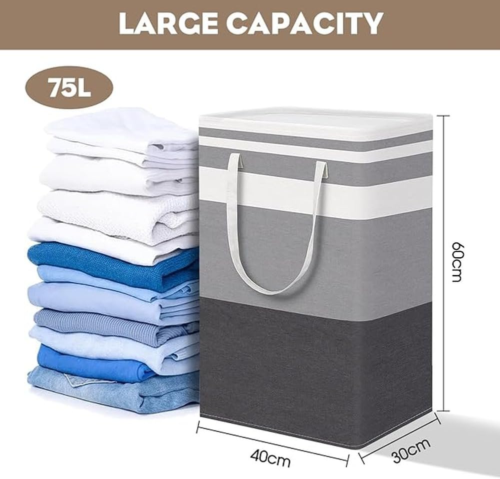 Cesto de ropa gris premium con capacidad extragrande de 75 litros