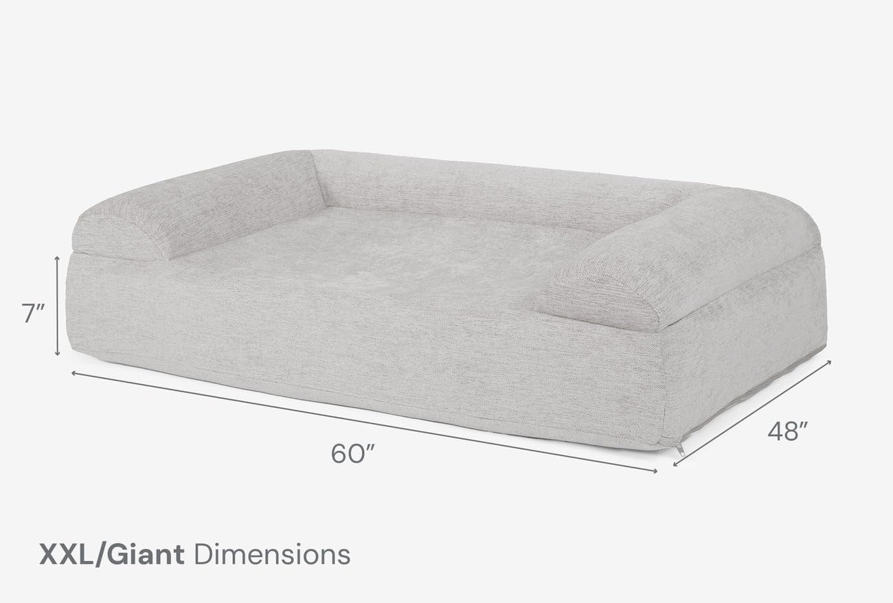 Barker Beds Giant Orthopedic Dog Sofa Bed - 7" Foam, 3-Sided Bolster - 100-300 lbs - Joint Pain & Arthritis Relief - Washable - 60"x48"x7" - Stormcloud Linen