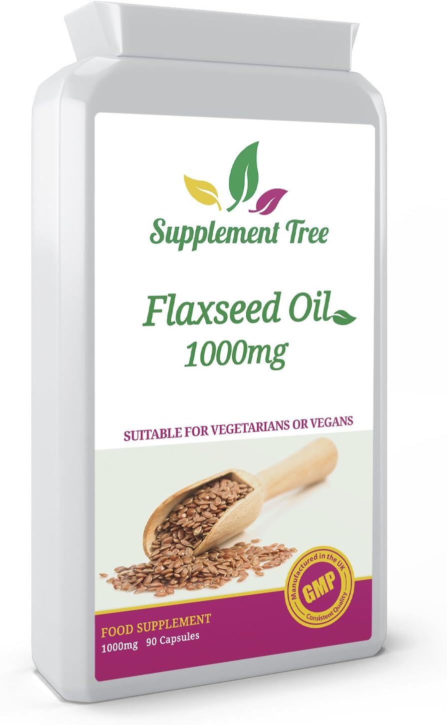 Flaxseed Oil 1000mg 90 Vegan Soft Gel Capsules | Cold Pressed Flax Seed Supplement | Rich in Omegas 3 Fatty Acid | Non-GMO Vegan Flaxseed Oil Capsules | UK Manufactured
