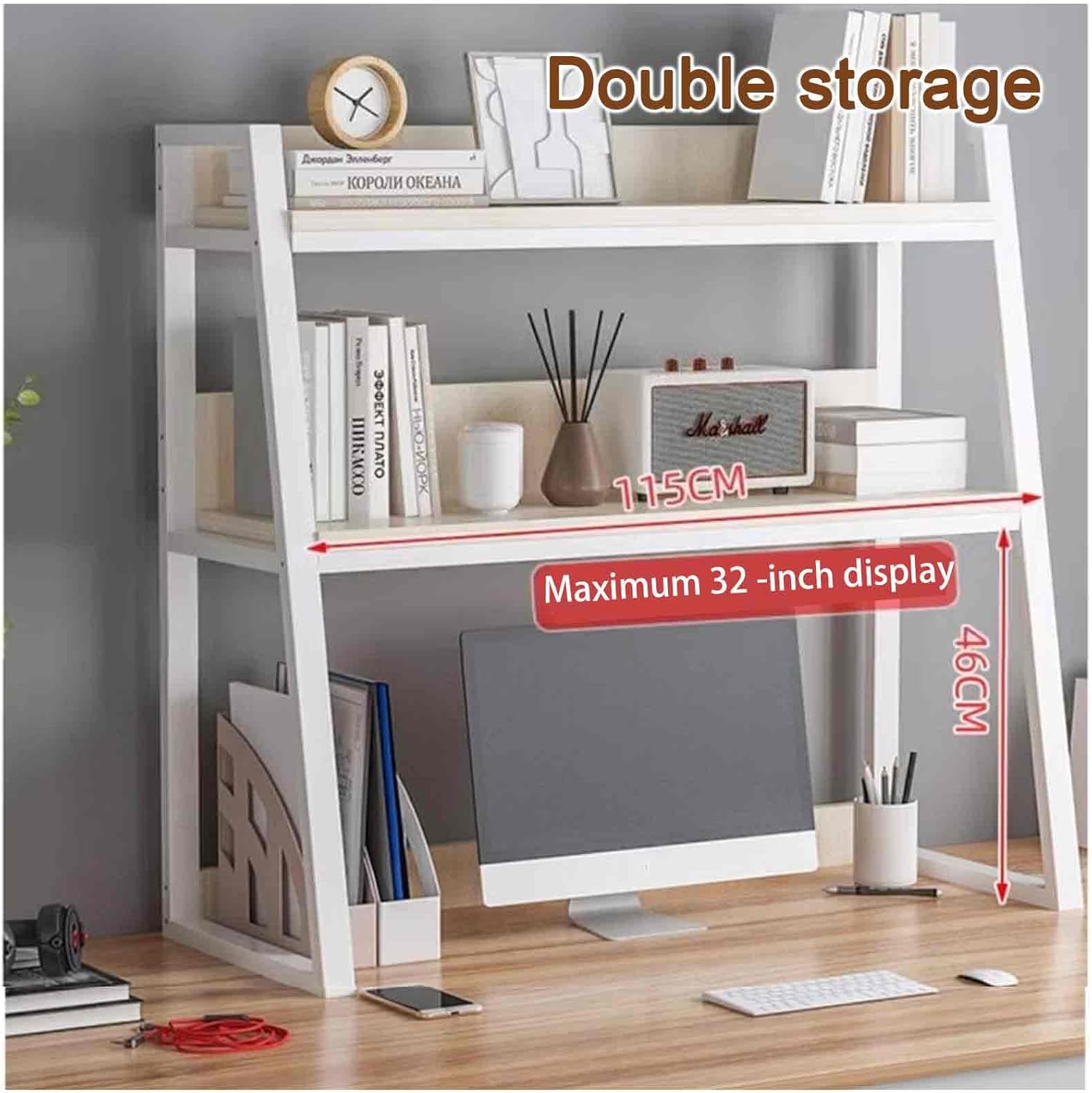 Dorm Room Desk Hutch, Desktop Ladder Bookcase, 3-Tier, Hutch Dorm, Save Space, Bold Steel Frame, Environmental Protection Board, L 55/75/ 95 Cm