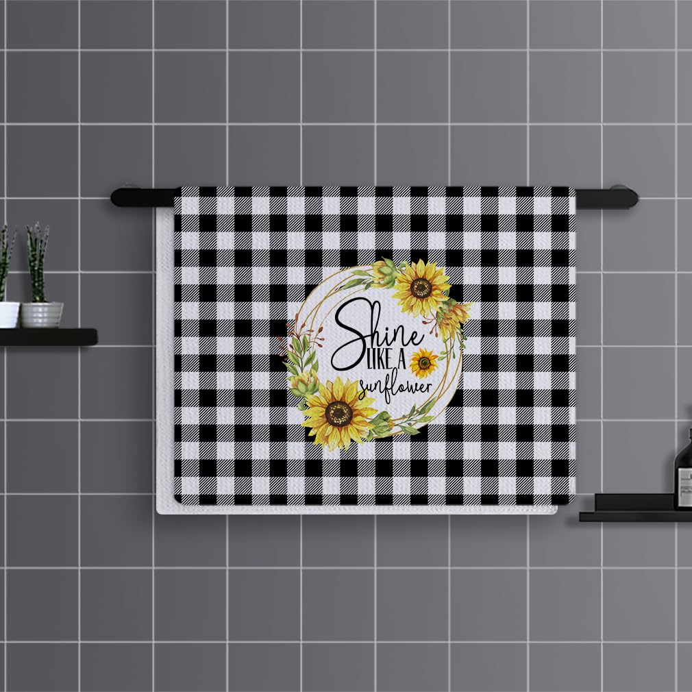 Trapos Cocina Girasol De Celosía Negra Paños de Cocina Suaves y Absorbentes Paños Cocina Reutilizables Trapos de Cocina para Secar Toallas Lavable Toallas de Barra Juego de 4 (40x60cm)