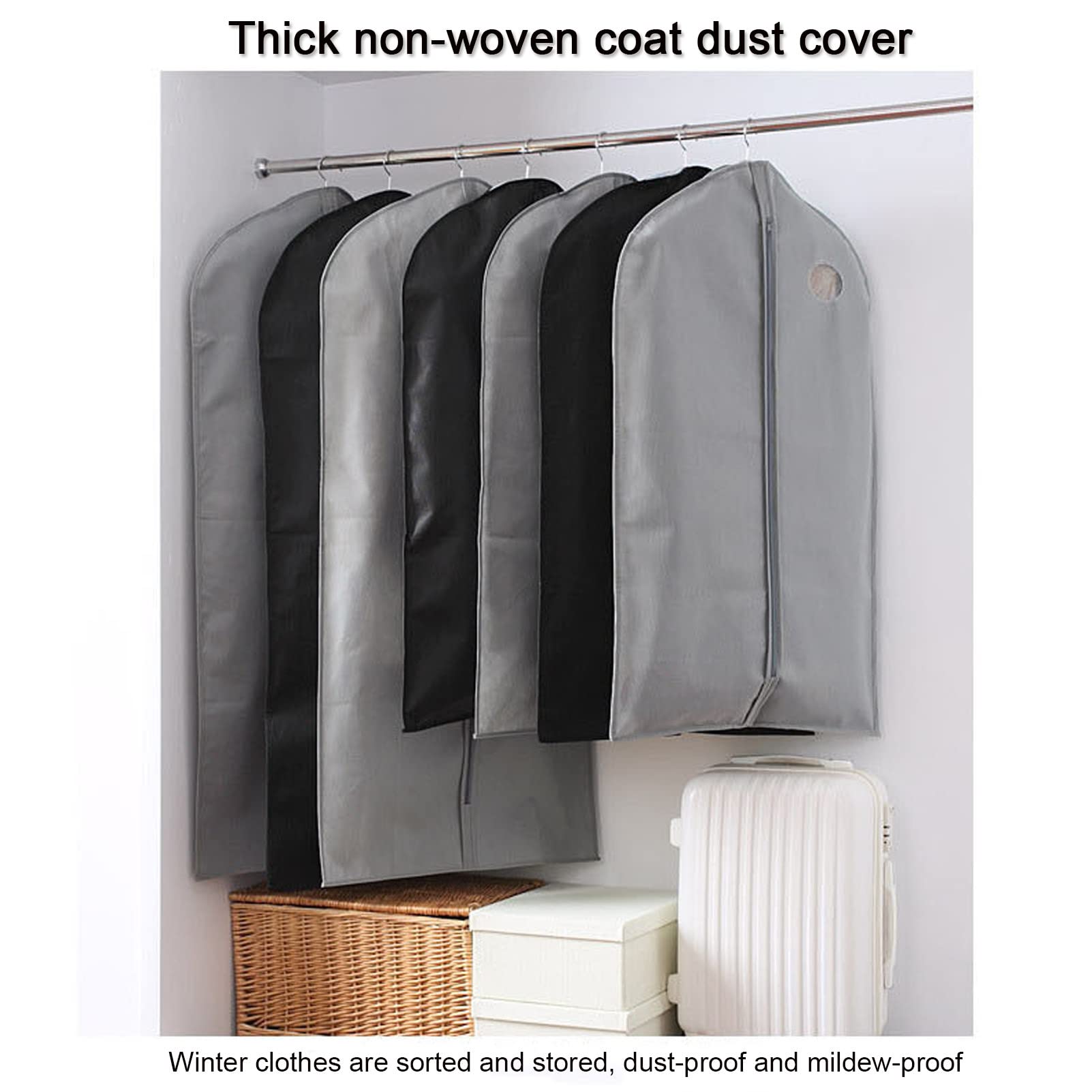 Funda antipolvo para ropa, bolsas de ropa con cremallera, juego de fundas para abrigos, trajes, vestidos, chaquetas, almacenamiento de vestidos