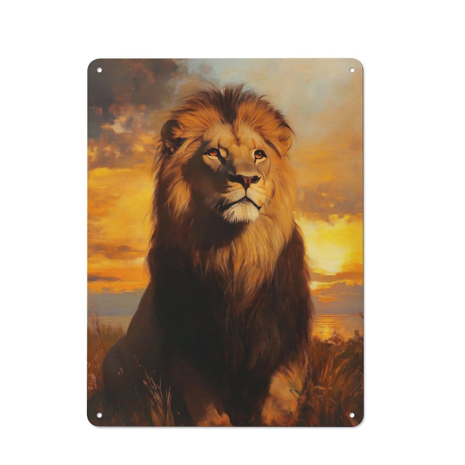 Junmoney Majestic Lion At Sunset Industrial-Style Metal Sign 40X30cm For Home Bar Wall, Housewarming Wall Decor For People Furnishing Home Bar