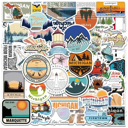 50PCS Michigan State Stickers Cool Travel Stickers Waterproof Vinyl Stickers for Water Bottles Laptop Luggage Teens Adults Keyboards Backpacks Skateboards Luggage Water Bottles Scrapbooks