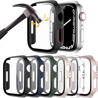 6 Pack Case with Tempered Glass Screen Protector for Apple Watch Series 9 8 7 41mm, PC Hard Ultra-Thin Slim Fit Scratch Resistant Bumper Protective Cover for iWatch S9 S8 S7 41mm Accessories