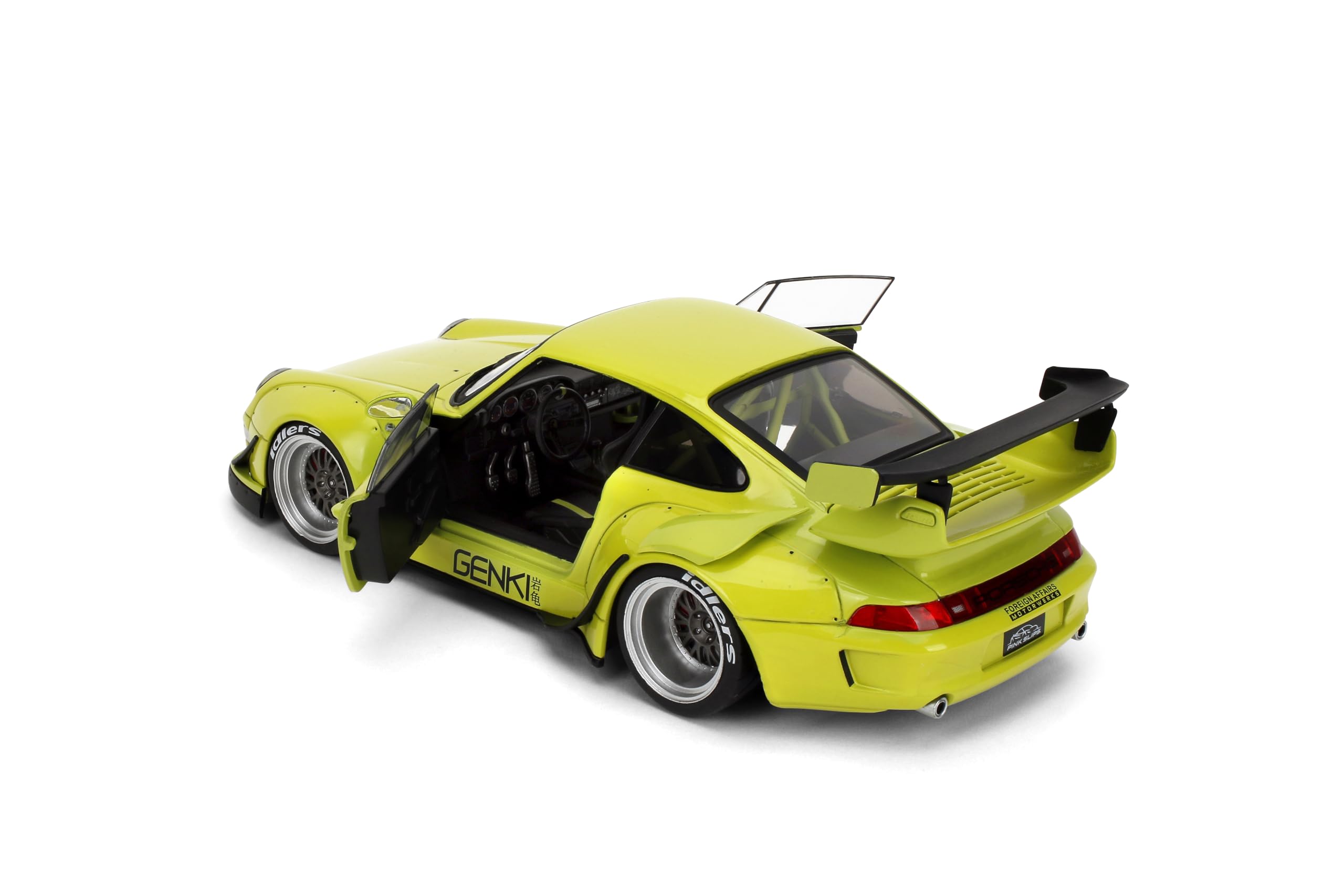 Modellino auto pressofuso in scala 1:18 compatibile con Porsche RWB Genki Yellow Jada Pink Slips 36472