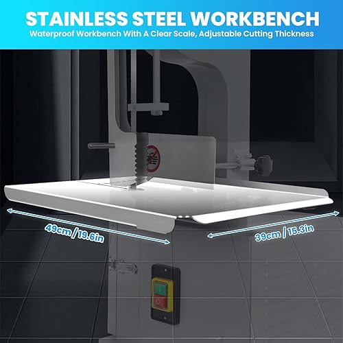 Miniatura 6 de Sierra de cinta eléctrica comercial de carne de 2500 W, máquina de aserrar huesos de encimera de acero inoxidable con 8 cuchillas, playa de trabajo