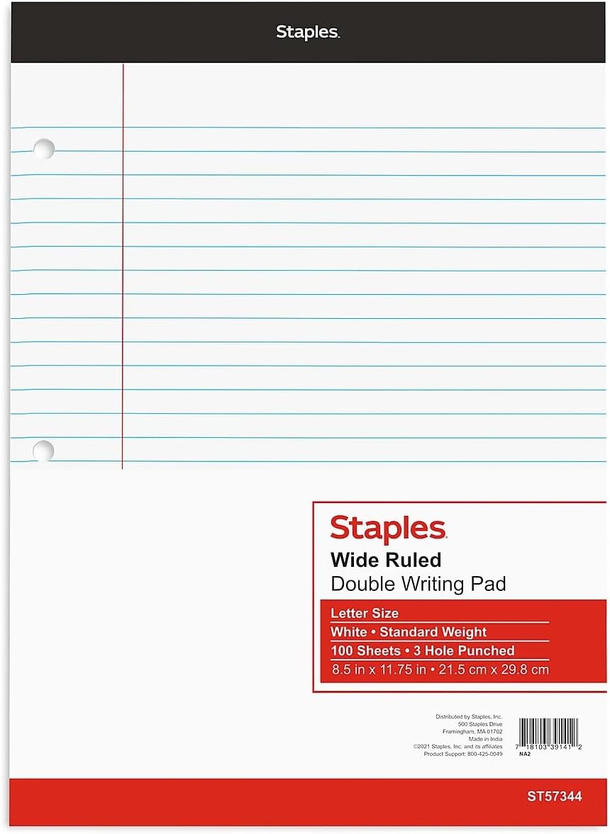 Ampad 20244 Dble Sheet Pad, Legal Rule,3-Hole,100 Sht,8-1/2-Inch x11-3/4-Inch,WE