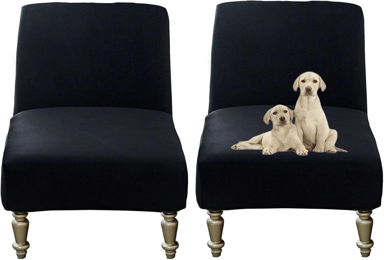 Armless Slipper Chair Slipcover in Velvet - Non - Slip, Comfort for Home & Office(Black,Set of 2)