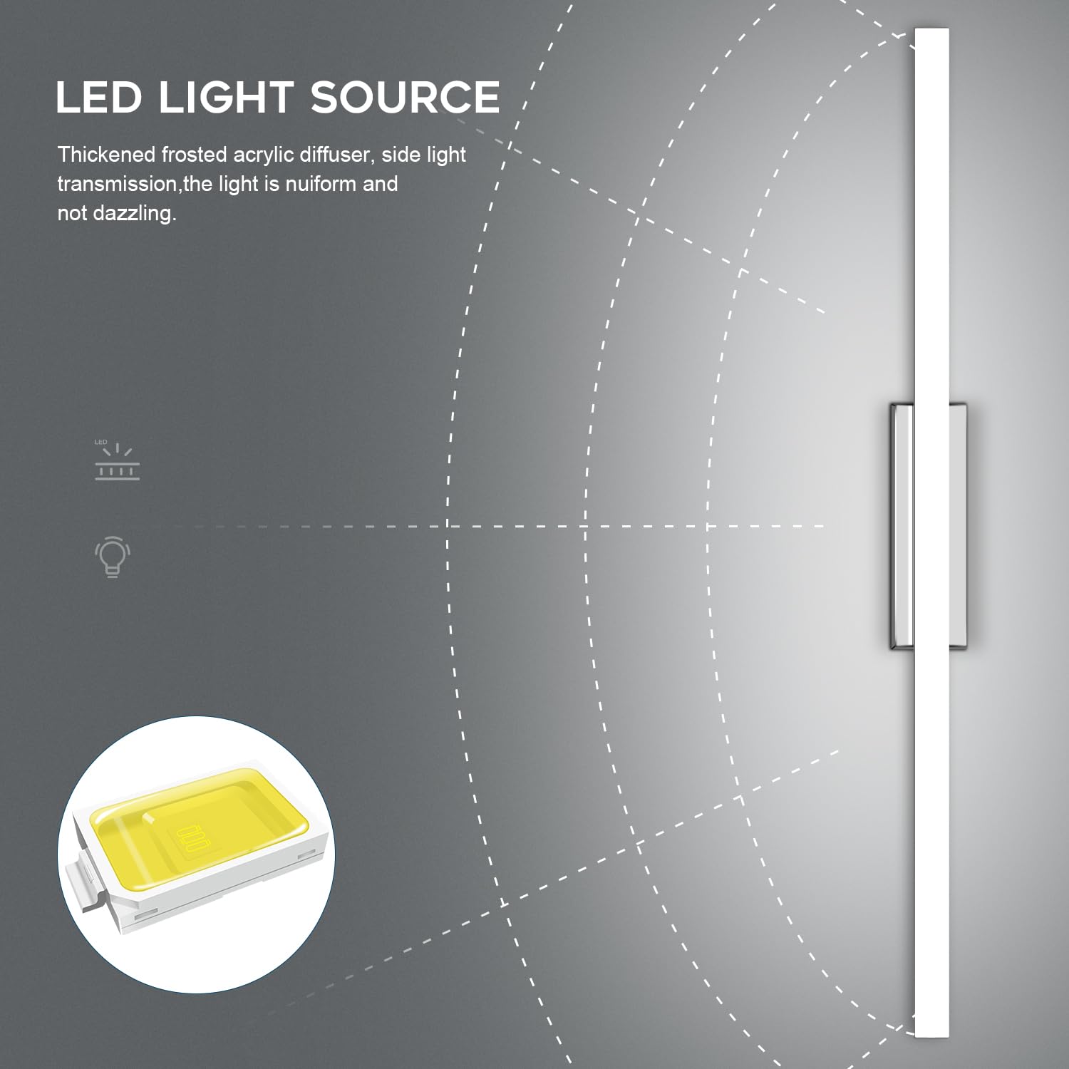 Kingwen Lampe Miroir LED Salle de Bain 60cm, 12W 6000K, IP44 Étanche Applique Murale Salle de Bain, luminaire salle de bain