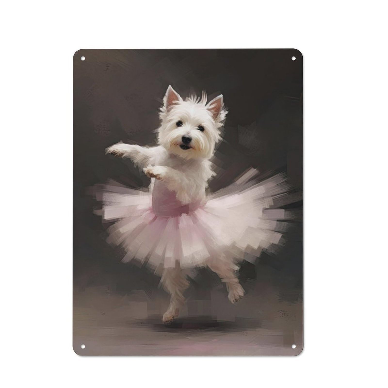 Junmoney Westie Dog Ballerina Nostalgic Metal Wall Sign 40X30cm, Classic Pub Decor For Bar, Kitchen, Garage Or Games Room