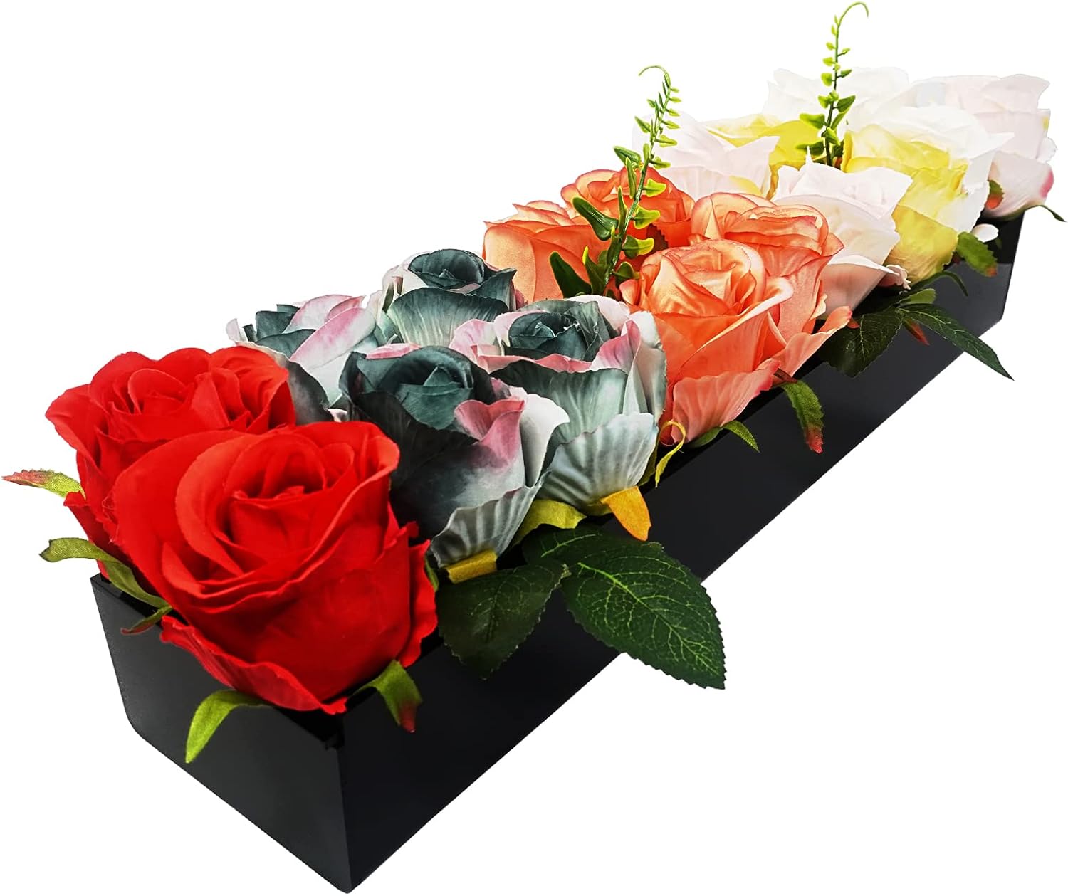 Long Acrylic Vase with Holes for Flowers, Black Rectangular Flowers Vase Acrylic Flowers Box, Modern Vases Length 12/18/24" for 12/18/24PCS Flowers (Black - 12×4×2.56")