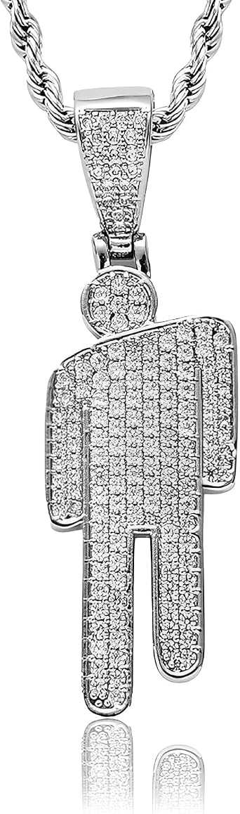 Hip Hop Bad Guy Villain Necklace,Silvery Fashion Skew Head Hip Hop Necklaces with Pendant Zircon,Stainless Steel Couple Pendant Necklace,Rapper Jewelry for Party, Birthday 51-60 CM Chain