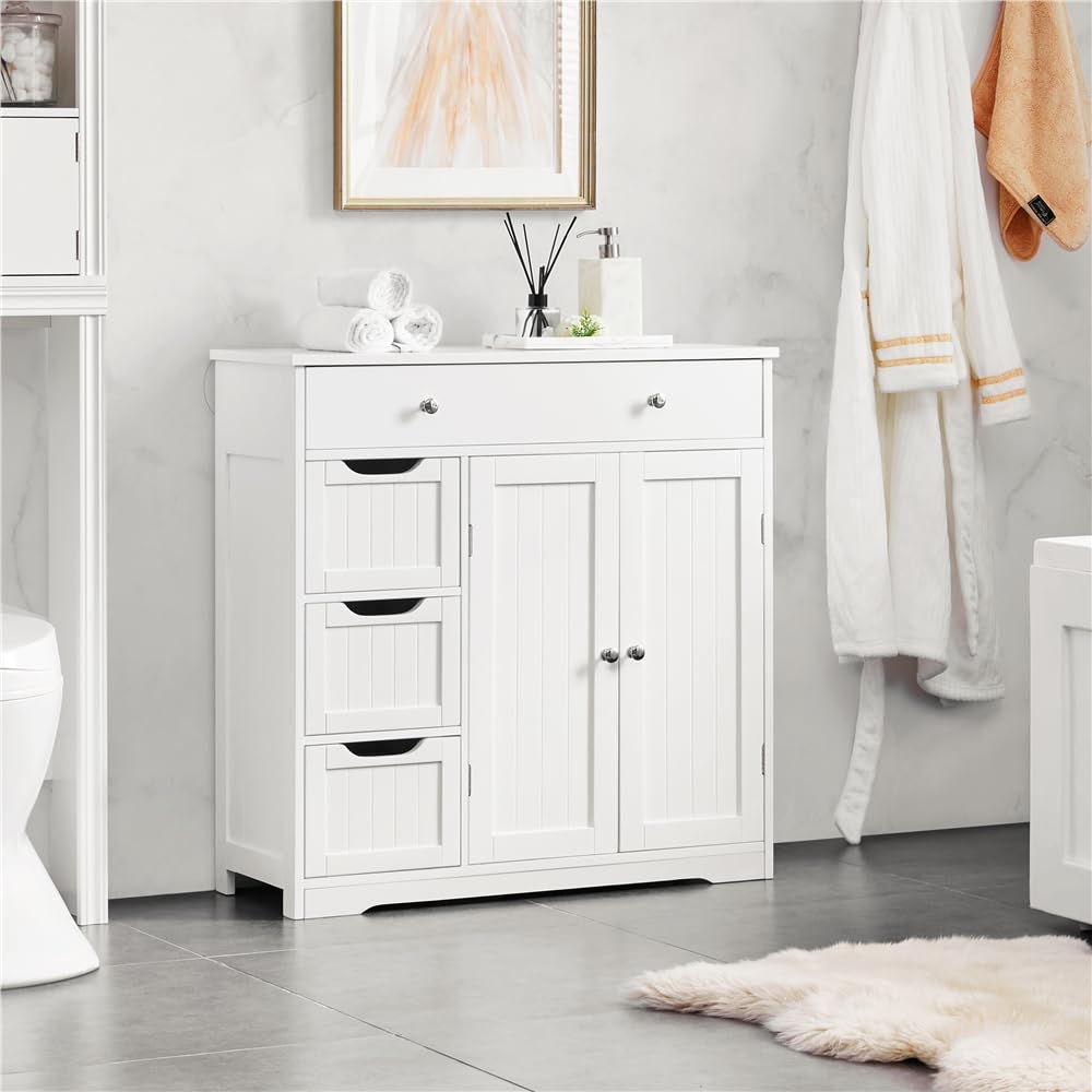 Yaheetech Mueble Almacenamiento de Baño Auxiliar Madera Blanco 81×30×81,5cm | Armario con Cajones y Estantes Ajustables Armario de Baño para Sala de Estar MDF