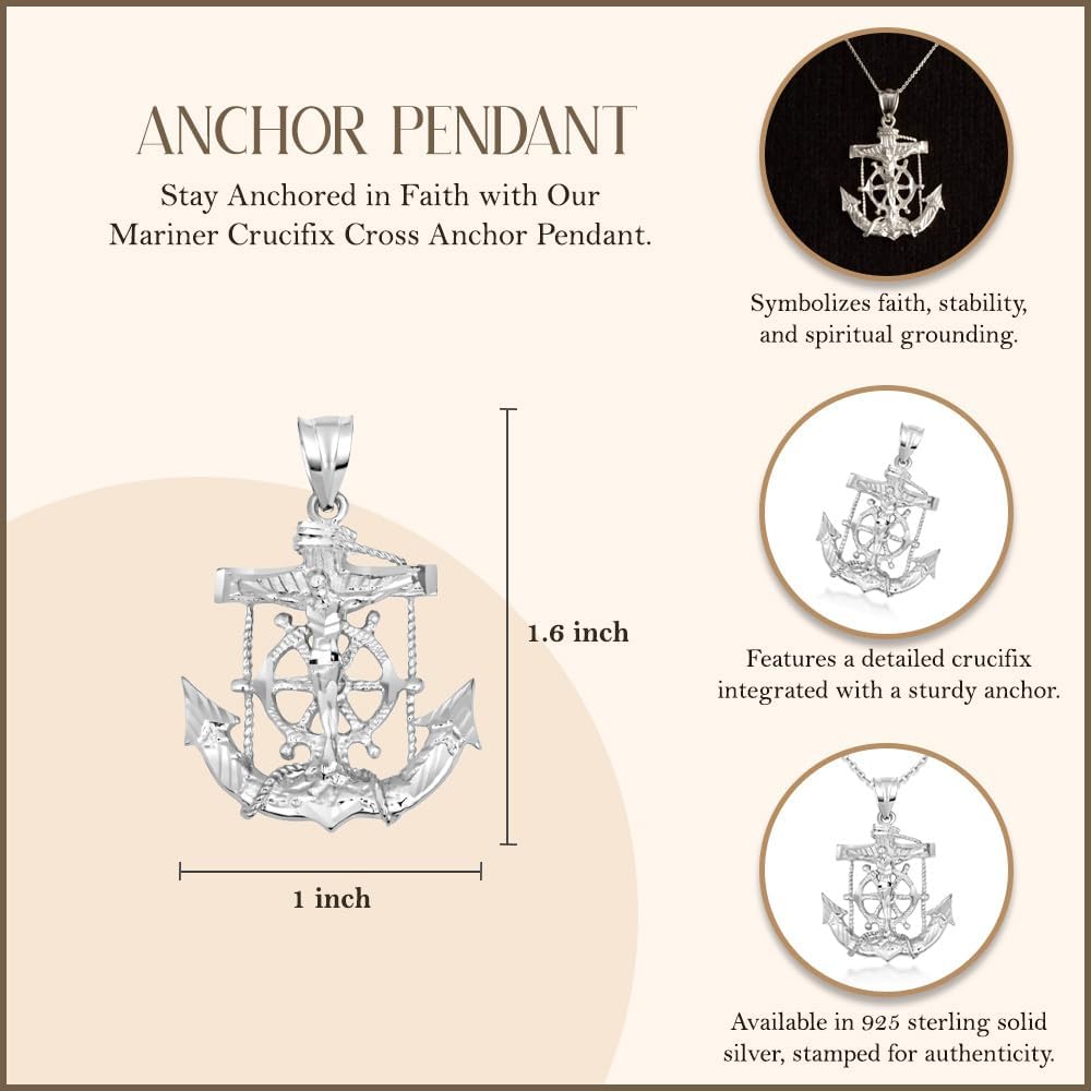 Claddagh Gold .925 Sterling Silver Mariner Crucifix Anchor Cross Pendant Necklace | Choice of Pendant Only or Chain Length