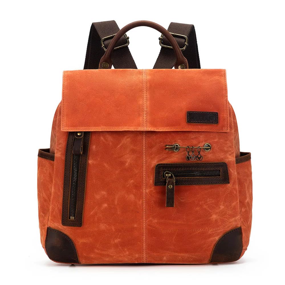 Della Q Orange Makers Canvas Backpack-Adjustable Shoulder Straps, For Multiple Projects, Leather, 35Cm X 10Cm X 24Cm