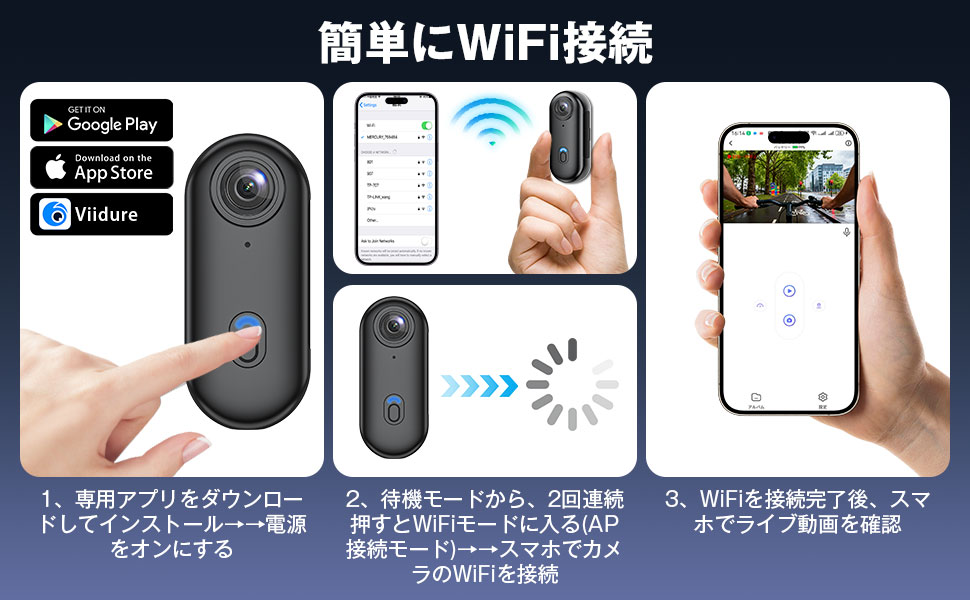 Amazon | 4Kアクションカメラ ウェアラブルカメラ 120度広角 ボディ