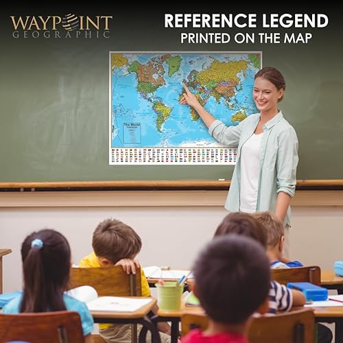 Miniatura 6 de Waypoint Geographic Hemispheres - Mapa de pared laminada con océanos azules fácil de leer ubicaciones actualizadas banderas de país poblaciones y