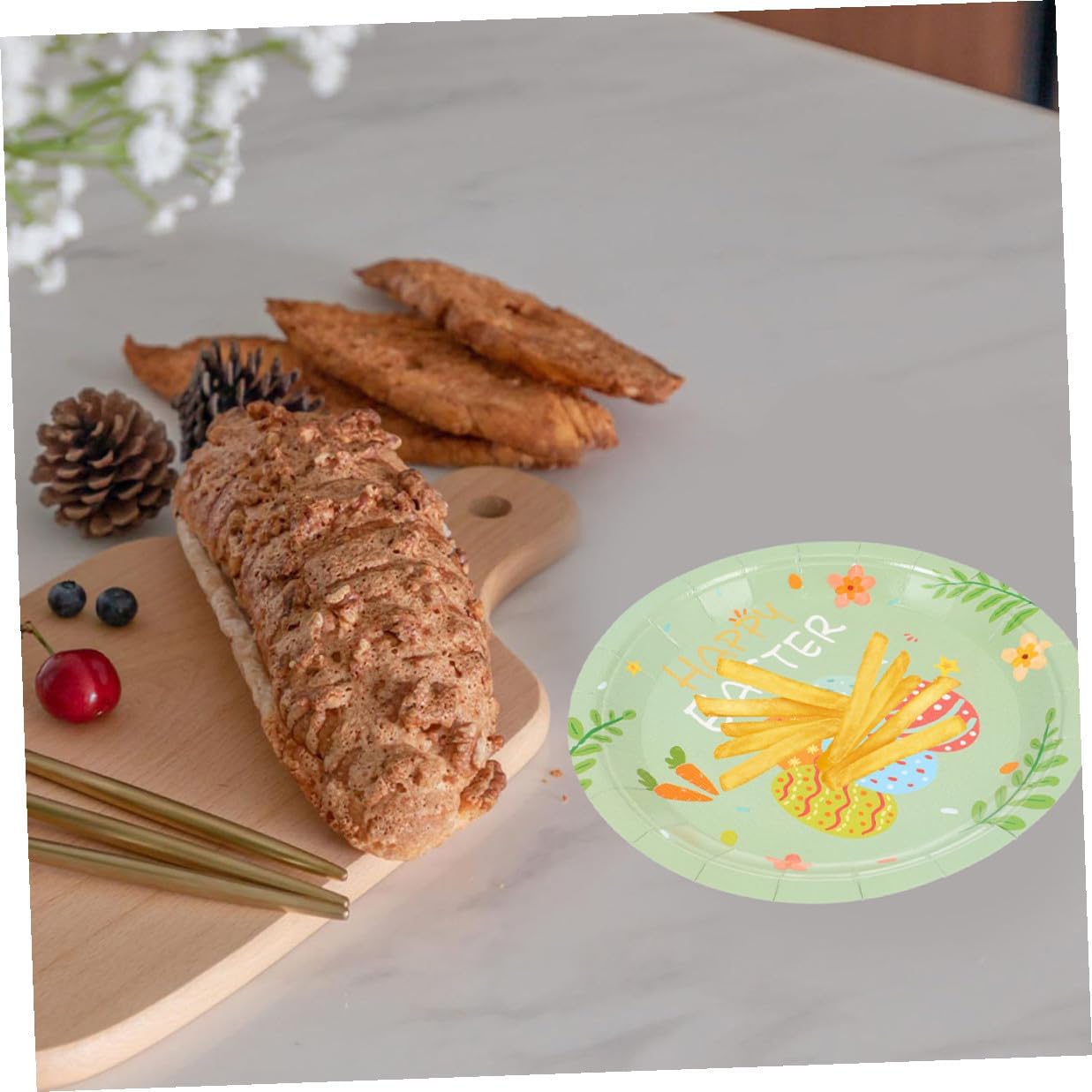 MERRYHAPY 48pcs Easter Bunny Paper Plates 7-inch Disposable Food-grade Paper Dinner Plates for Party, Festival, and Gathering Supplies