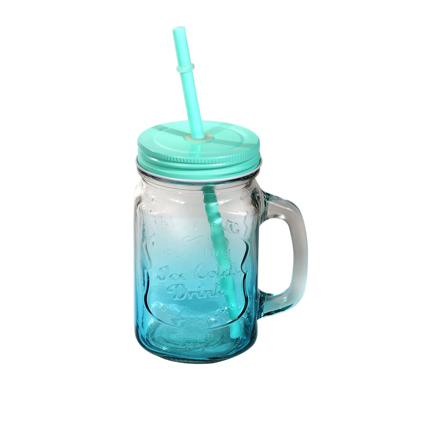 Royalford RF9300 500ML/17Oz Two Tone Mason Jar Airtight Drinking Jar with Handle and PP Straw - Transparent Jar with Tin Lid - Perfect for Smoothies, Cocktails, Breakfast and Sodas