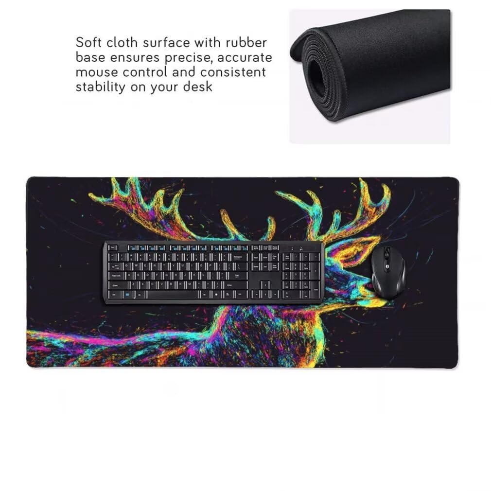 Alfombrilla Raton XXL 1200 x 600 x 3 mm, Mouse Pad Grande Gaming, Alfombrilla de Raton Negro Tapete Escritorio, Lavable Mousepad para Juegos Y Oficina, Impermeable y Antideslizante (Ciervo) -MP1589