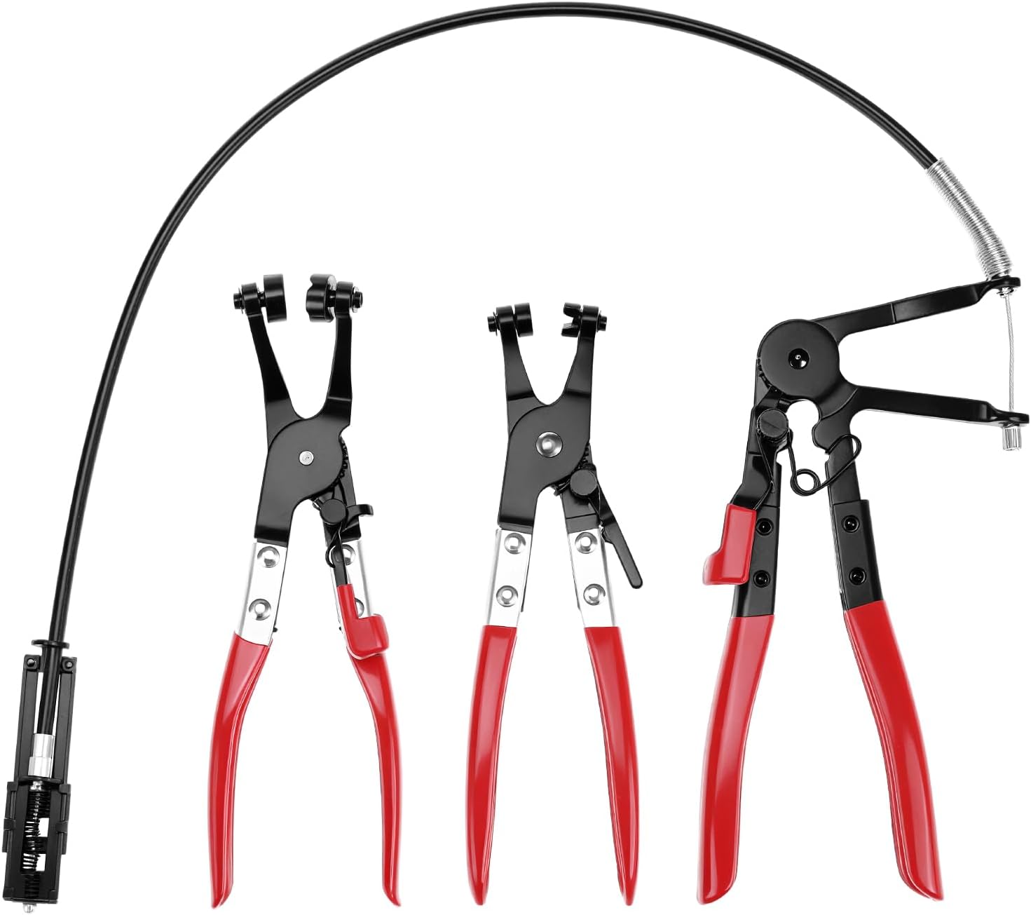 QWORK 3Pcs Hose Clamp Pliers Kit, Long Reach Wire Spring Clamp Remover, Compatible with Vehicle Coolant Radiator Heater