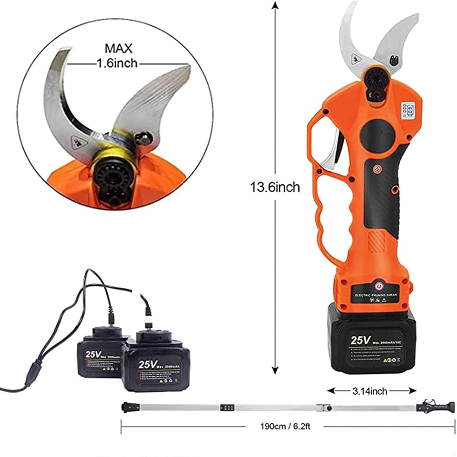 Tijeras Podar Eléctricas, Tijeras Podar con Baterías 2x21V 2Ah,Tijeras Poda 40 mm con Display,Tijeras Podar 500W con Motor Brushless para Jardinería,Árboles Frutales,Viñedos,WithoutRod