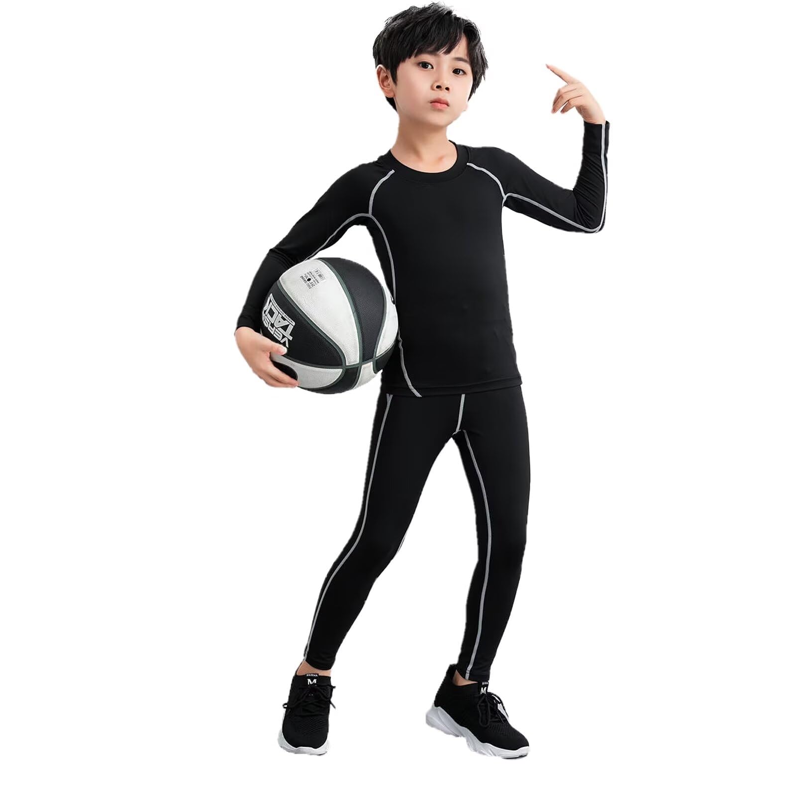 Ensemble de couches de base de compression thermique pour enfants - En polaire chaude - Sous-vêtements de sport athlétiques