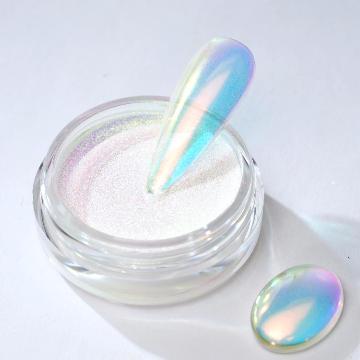 Pretty Diva Mermaid Chrome Nail Powder - Iridescent Nails Powder Aurora Chrome Mica Powder for Nails, Opal Unicorn Powders Chrome Nail Powder Rainbow Manicure Pigment #02