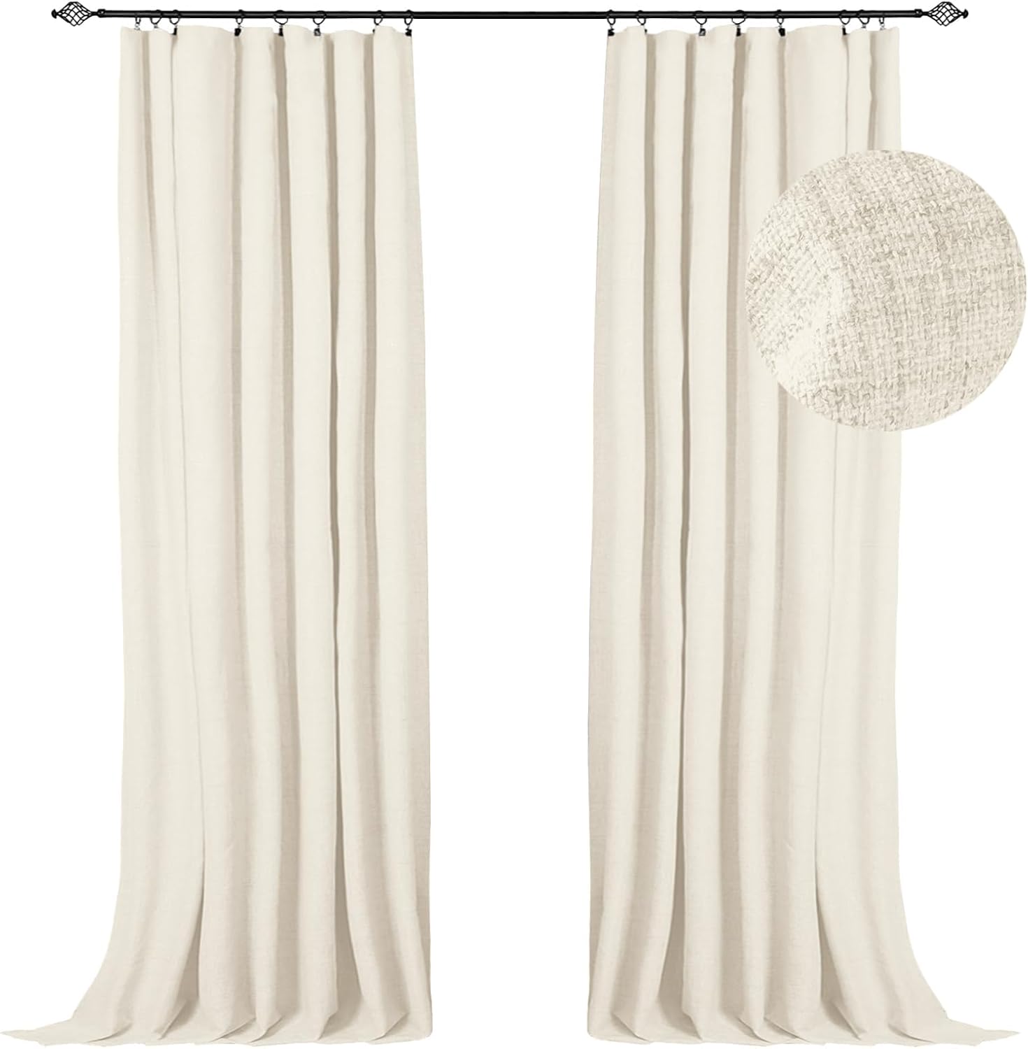 100% blackout shield full blackout curtains for bedroom 108 inch length 2 panels set, clip rings/rod pocket faux linen black out curtains for living room, thermal insulated, 50wx108l, cream cream 50"w x 108"l (pack of 2)