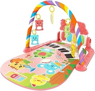 TOYS-EGYPT Baby Play Mat, Fun Piano Play Mat for Tummy Time, Baby Activity Mat with 5 Educational Sensory Toys for Infants, Music and Lights, 0-9-12 Months Code (B-01) (Orange)