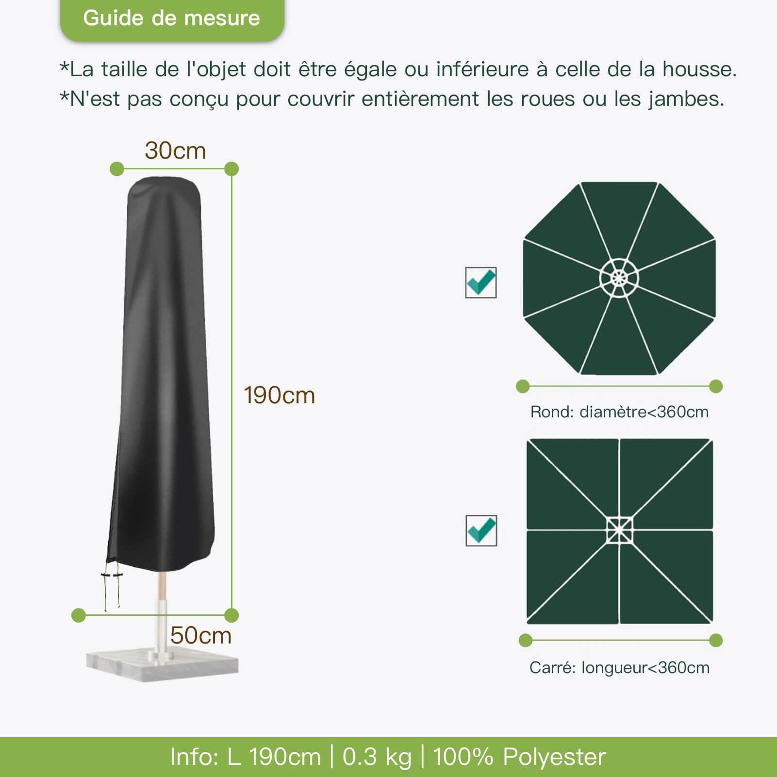 Awnic Housse de Parasol Imperméable 420D Oxford Anti-UV 3x3m Noir