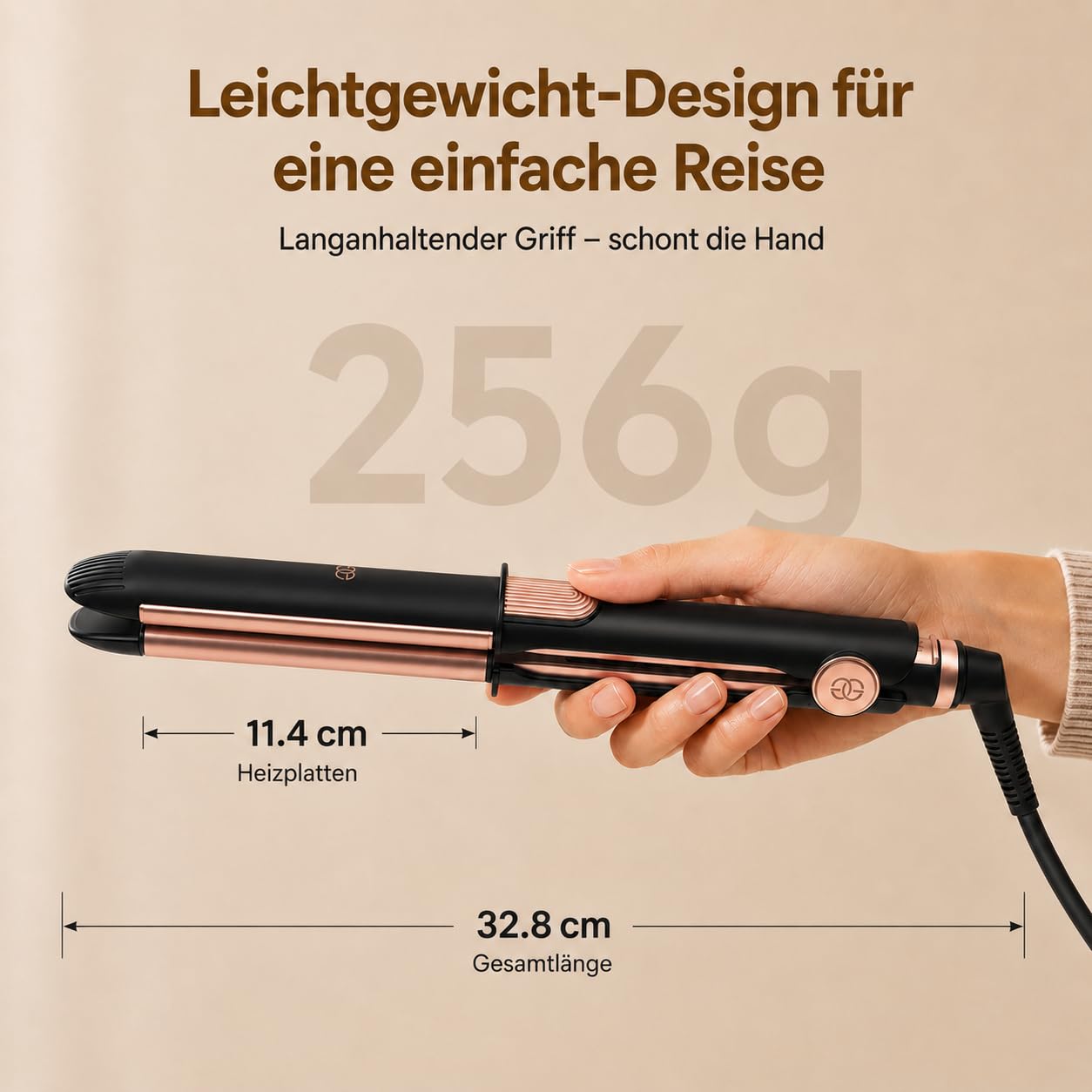 Glätteisen 2-in-1 Professioneller Haarglätter & Lockenstab Golden Goods – Titanplatten mit Keramikbeschichtung, LCD-Display, schnelles Aufheizen, 12 Temperaturstufen bis 230 °C, 360° Drehkabel