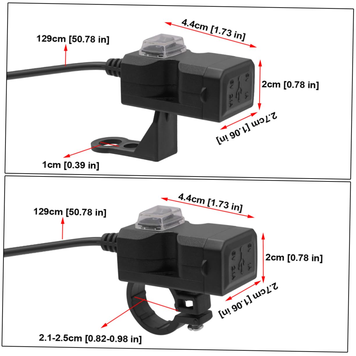 SOLUSTRE 3.1a USB Motorcycle Charger Dual Ports Power Adapter for Motorcycle ATV Tricycle Scooter Easy Install Black