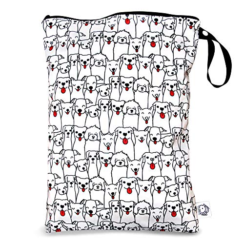 Image of FLOCK THREE Washable and Reusable Wet Bag Diaper Bag Water Resistant Swimming Bag Travel Toiletries Pouch Pugs Dogs Zippered 12.6'' x 16.5''